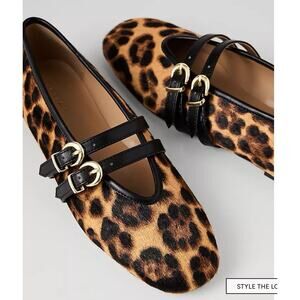 ANN TAYLOR Calf Hair Leopard Print Ballet Flats Double Buckle Straps 11 NEW